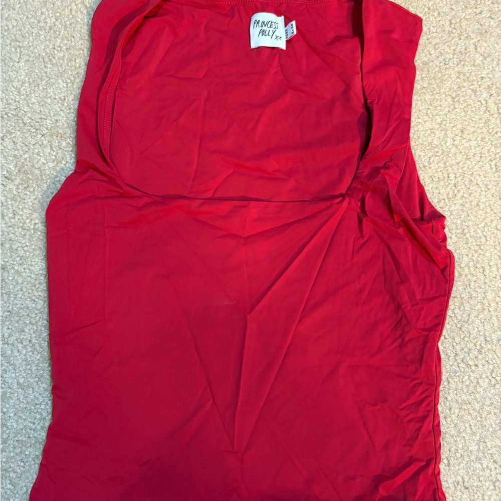 Princess Polly Red Sleeveless Tank Top with Gathered Detail